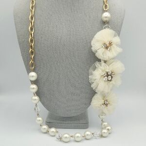5 for $25! Elegant Gold Tone Cream Floral Faux Pearl Necklace